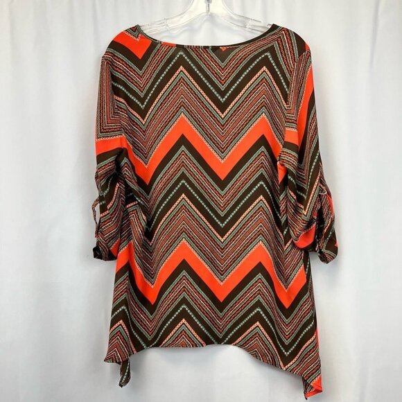 Zac & Rachel Womens Blouse Multicolor Chevron 3/4 Sleeve V Neck Shark Bite M - Picture 5 of 11